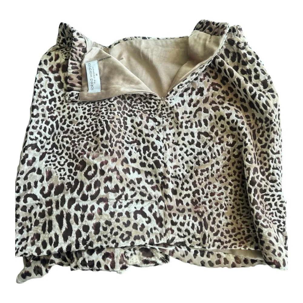 Naked Wardrobe Leopard Mini Skirt Wrap Ruffle Asymmetrical Animal Print Size M